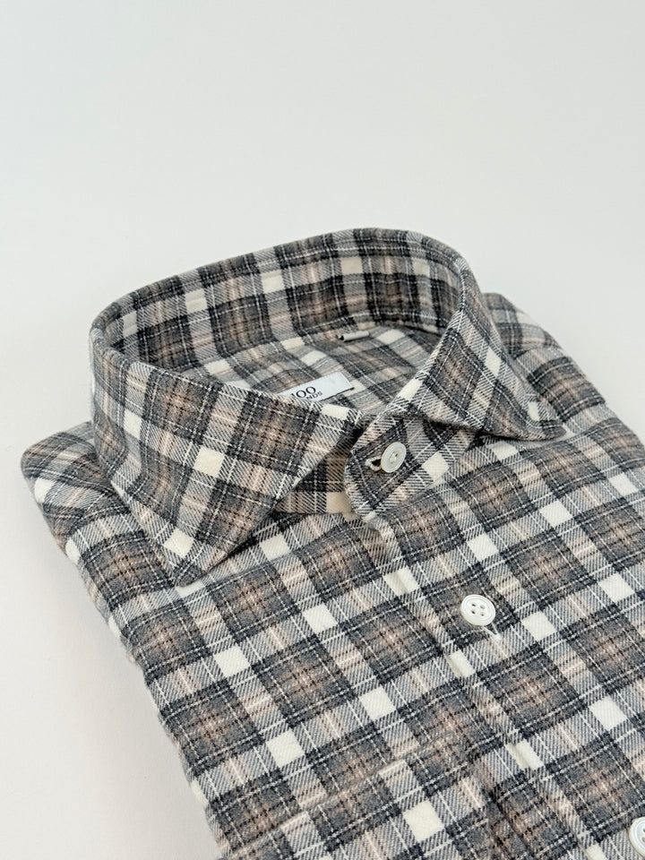 Plaid Flannel Shirt - Grey & Beige