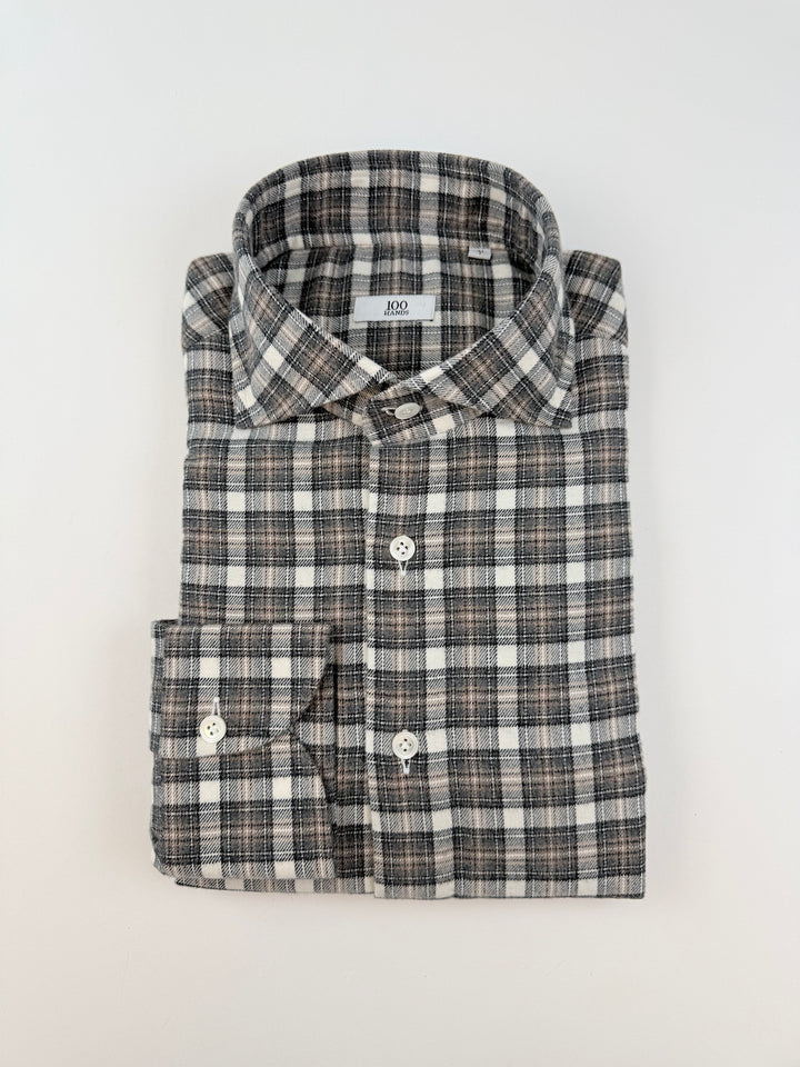 Plaid Flannel Shirt - Grey & Beige
