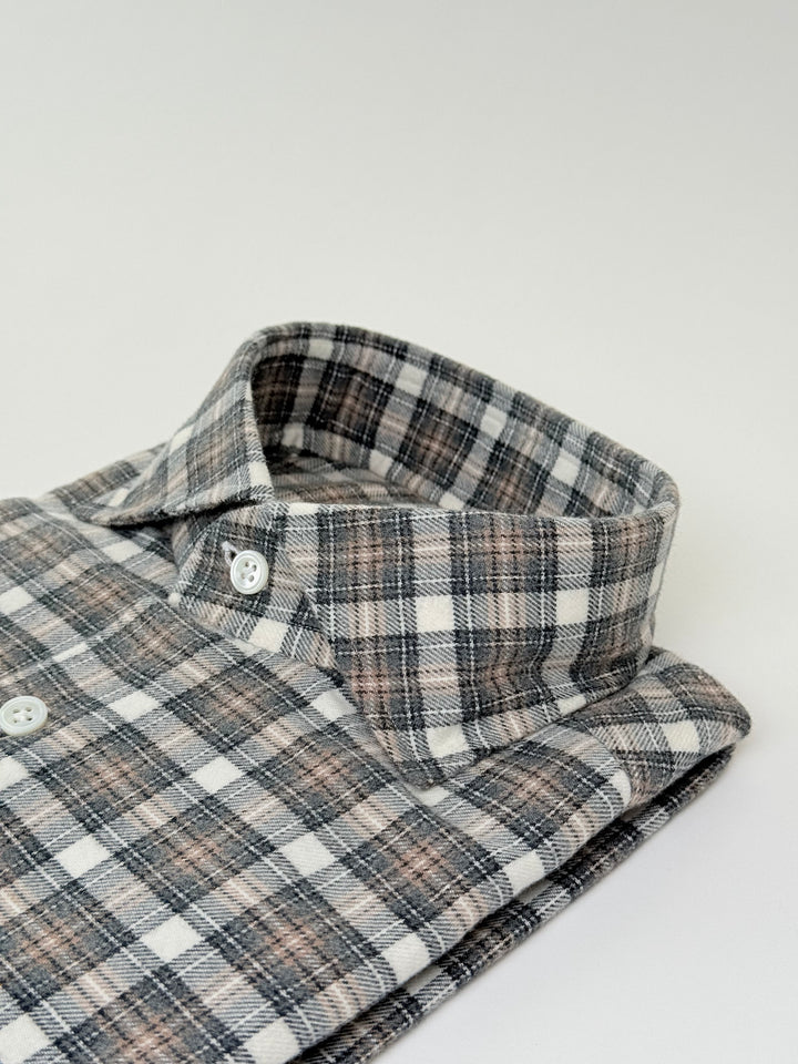 Plaid Flannel Shirt - Grey & Beige