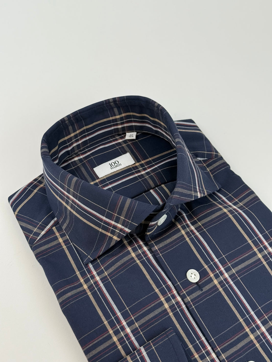 Plaid Cotton Dress Shirt - Navy Blue & Gold