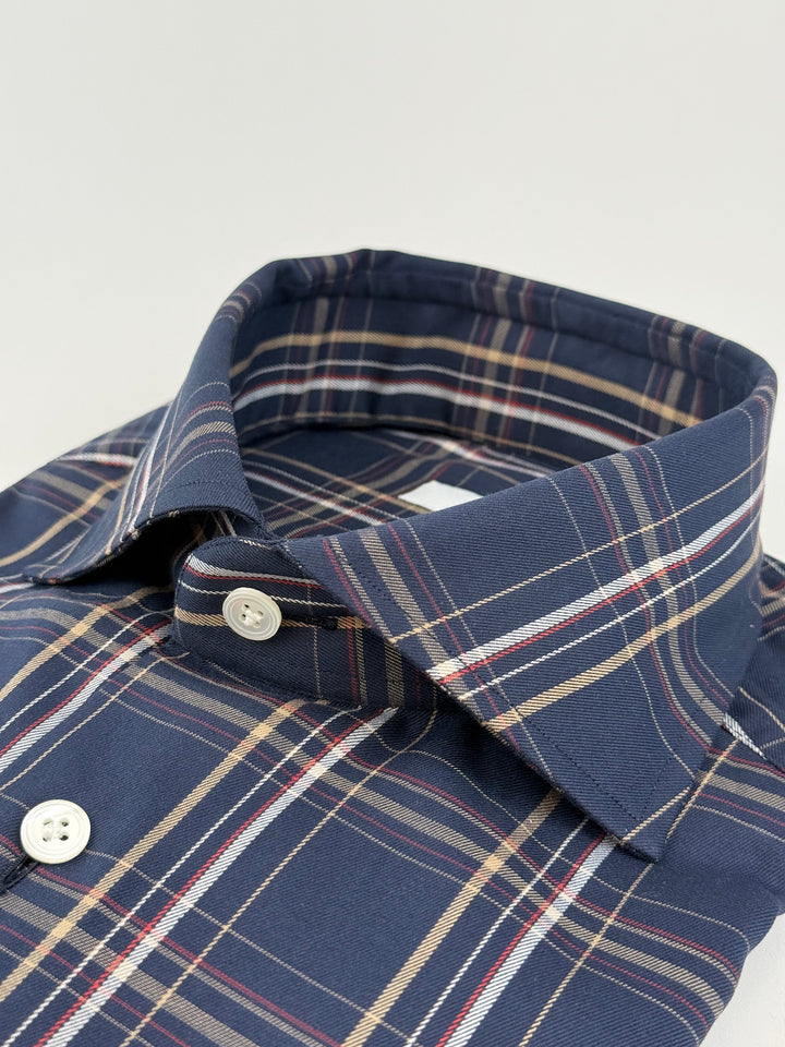 Plaid Cotton Dress Shirt - Navy Blue & Gold