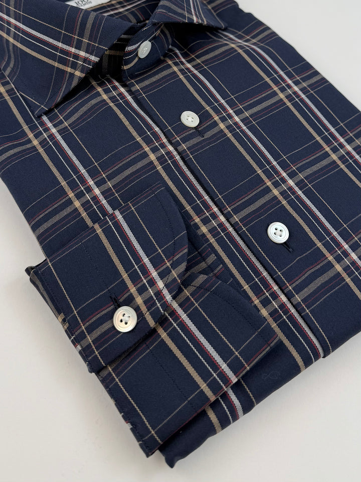 Plaid Cotton Dress Shirt - Navy Blue & Gold