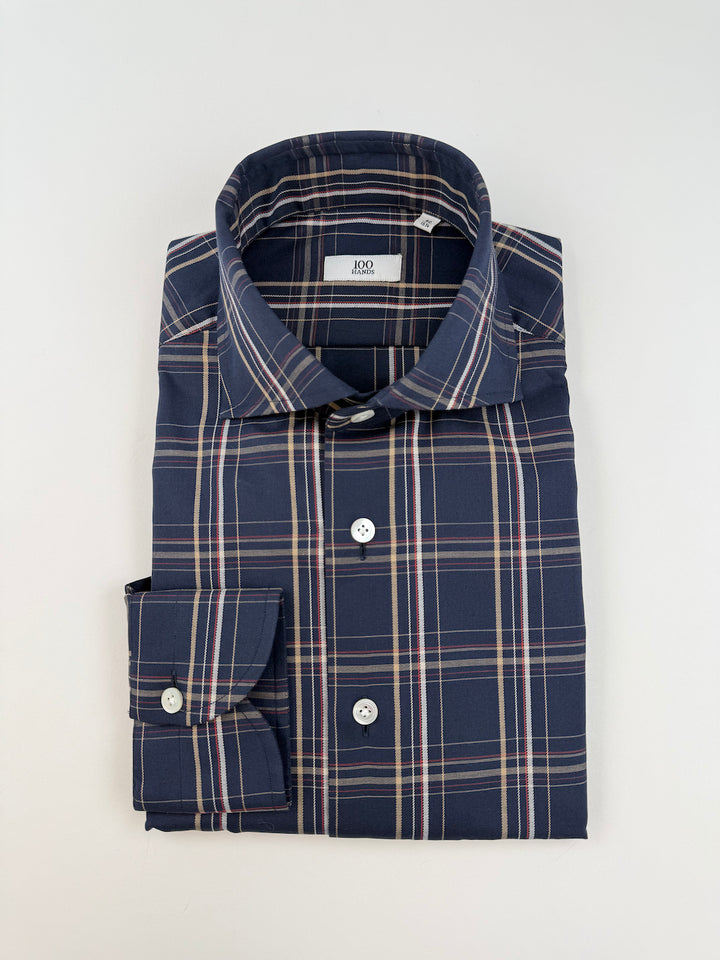 Plaid Cotton Dress Shirt - Navy Blue & Gold