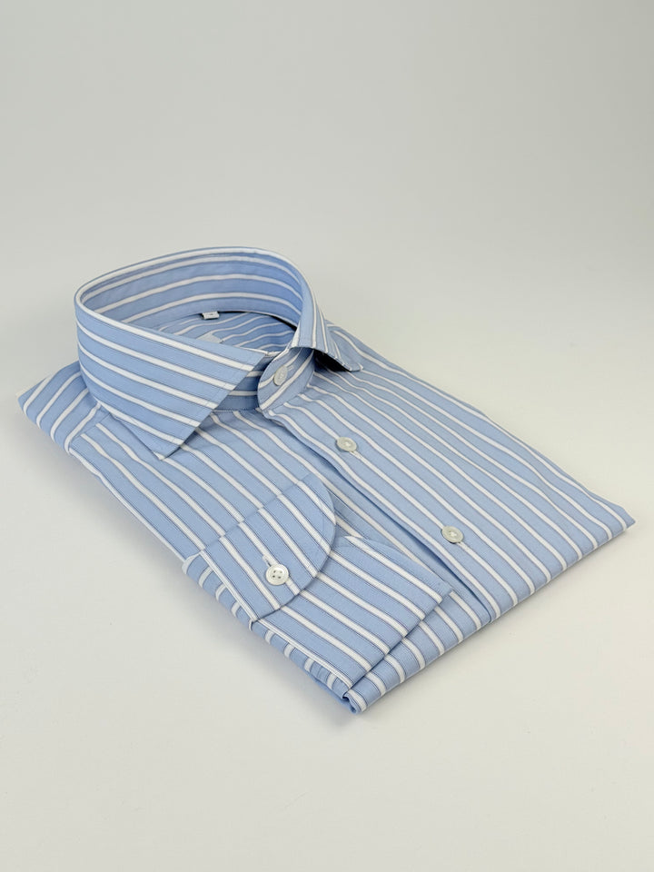 Multi Stripe Cotton Dress Shirt - Powder Blue