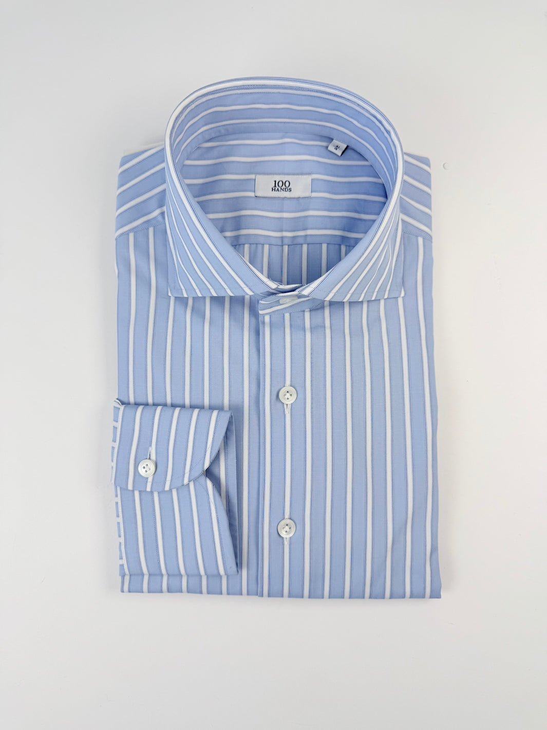 Multi-Blue Striped Cotton Dress Shirt