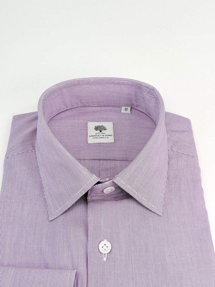 Micro-Stripe Cotton Dress Shirt - Purple