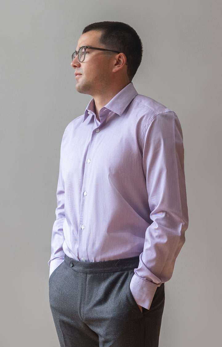 Micro-Stripe Cotton Dress Shirt - Purple