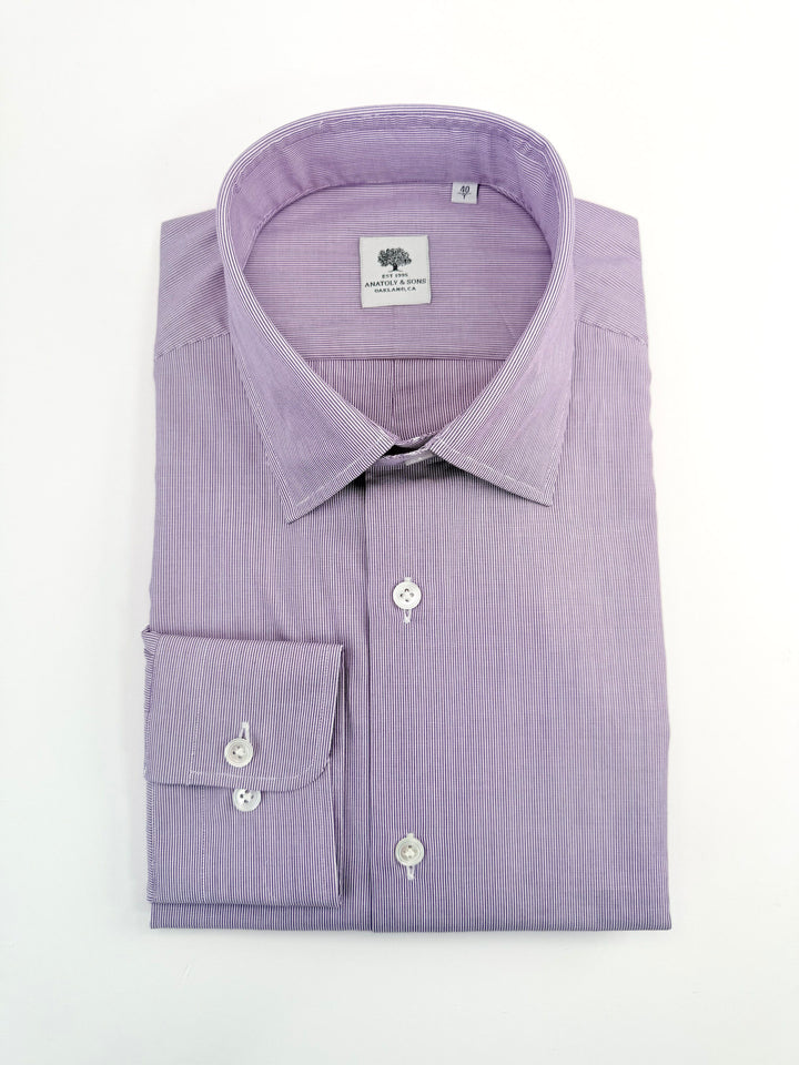Micro-Stripe Cotton Dress Shirt - Purple