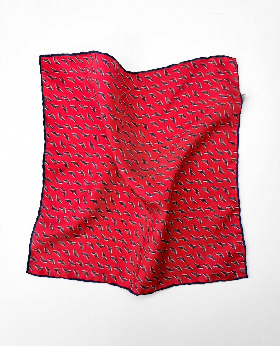 Silk Feathered Motif Pocket Square - Red