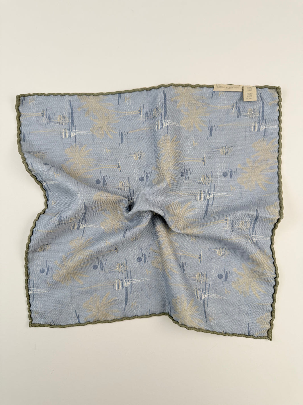 Reversible Silk Surf Motif Pocket Square - Light Grey