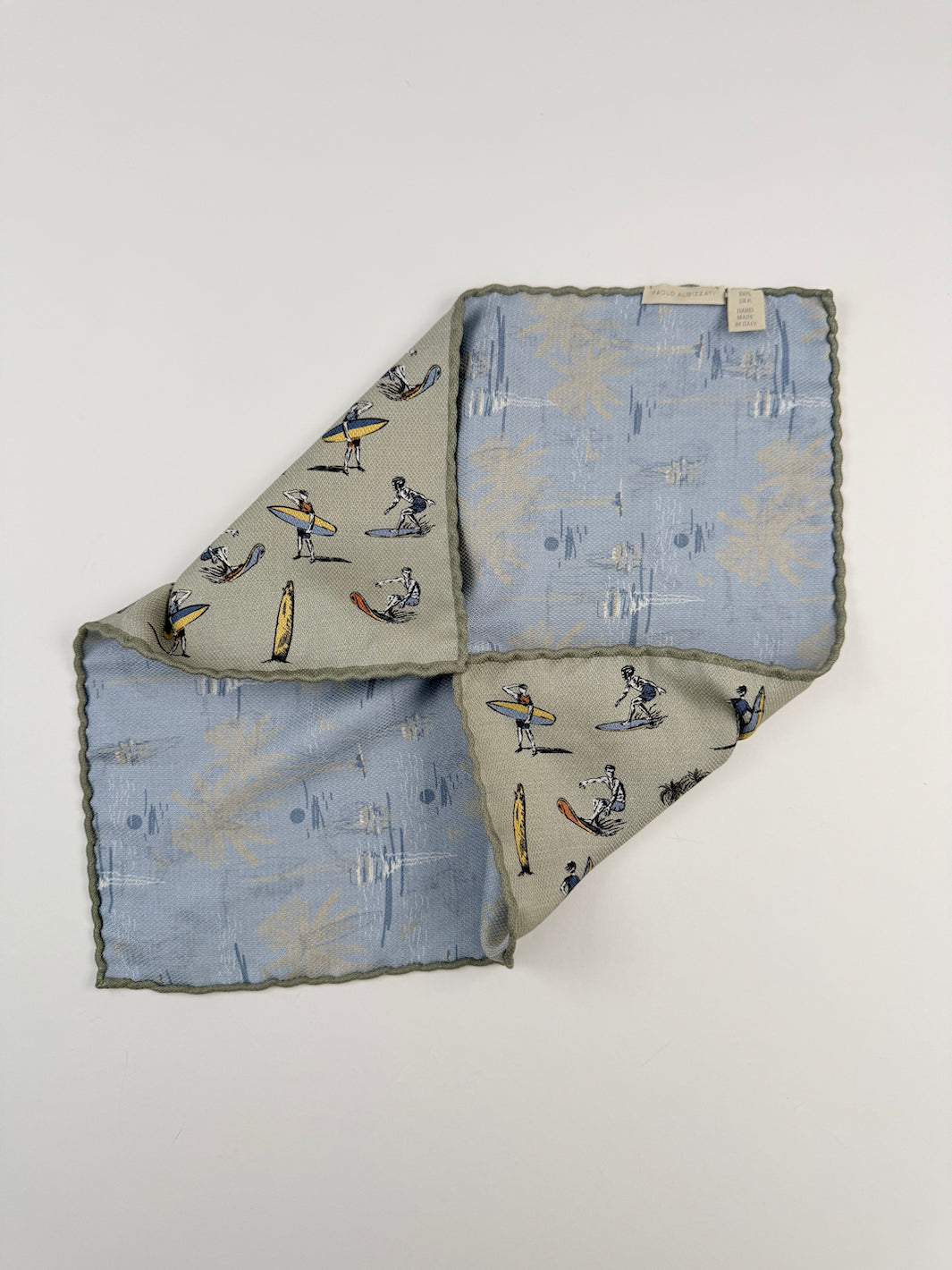 Reversible Silk Surf Motif Pocket Square - Light Grey