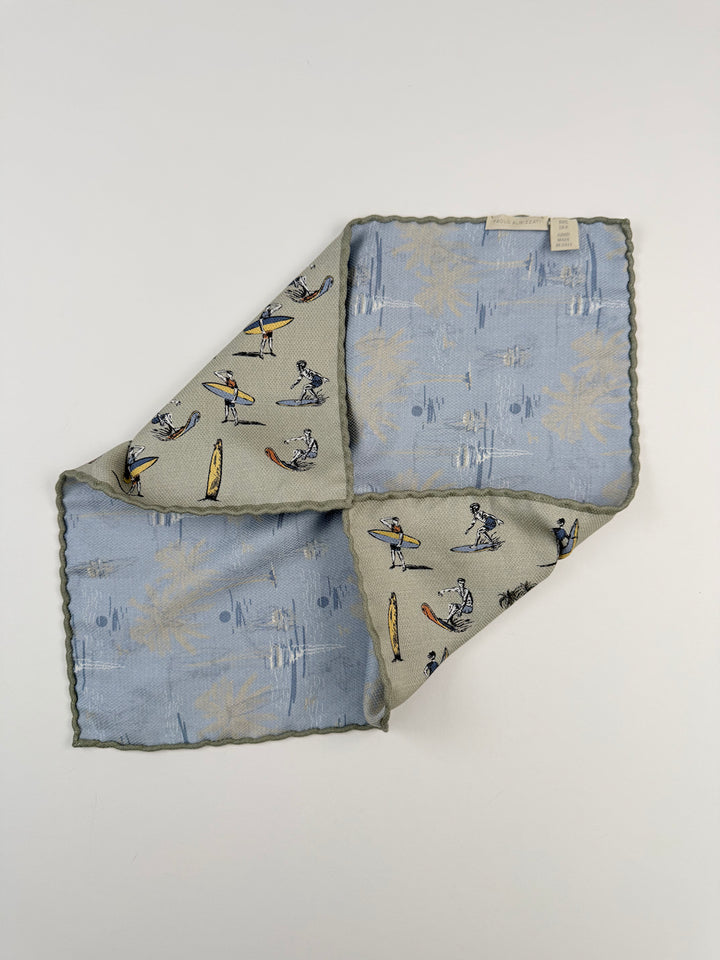 Reversible Silk Surf Motif Pocket Square - Light Grey