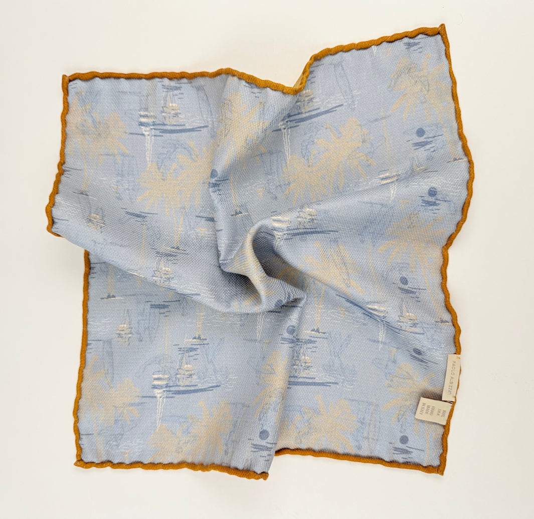 Reversible Silk Surf Motif Pocket Square - Yellow