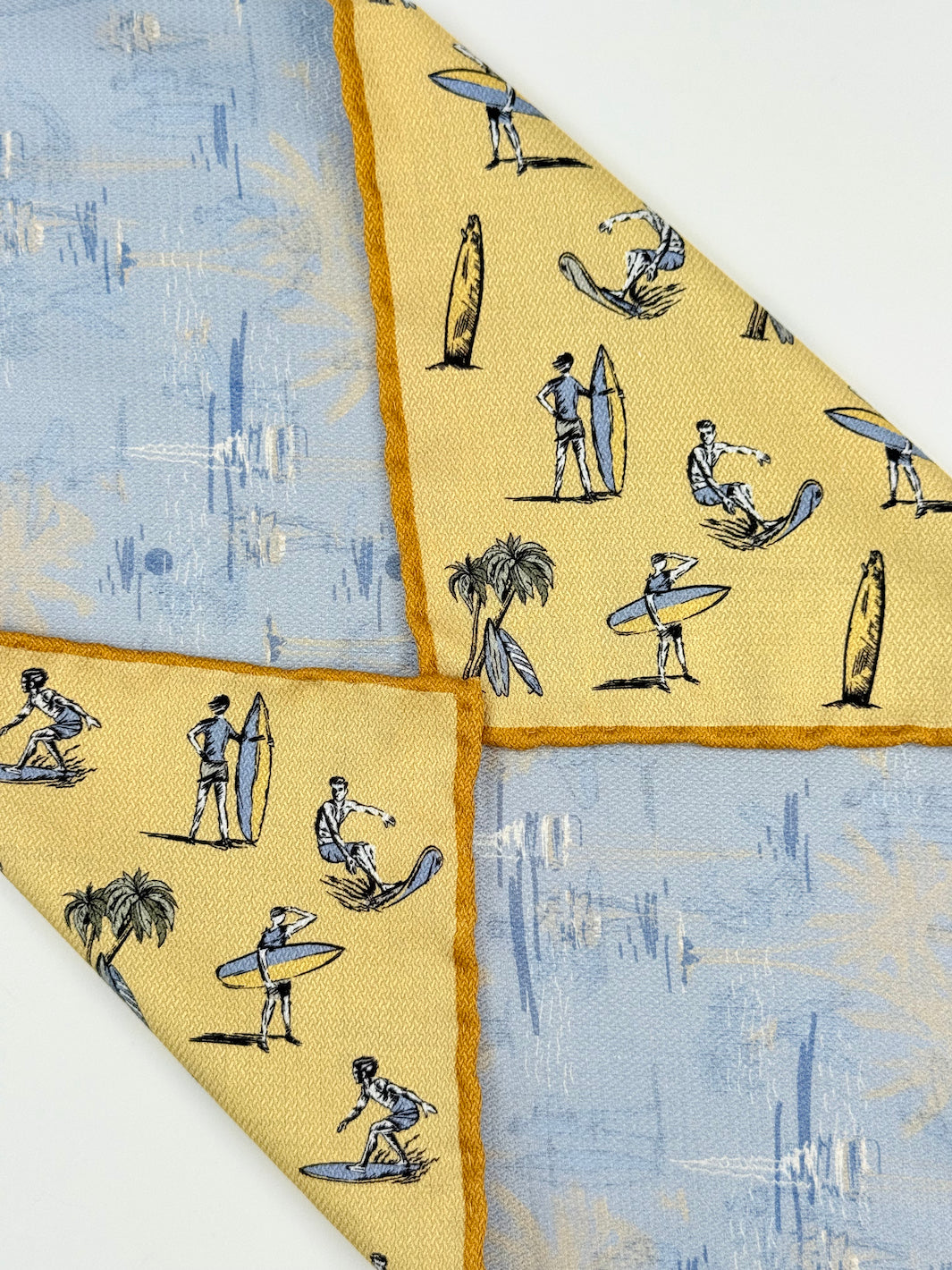 Reversible Silk Surf Motif Pocket Square - Yellow