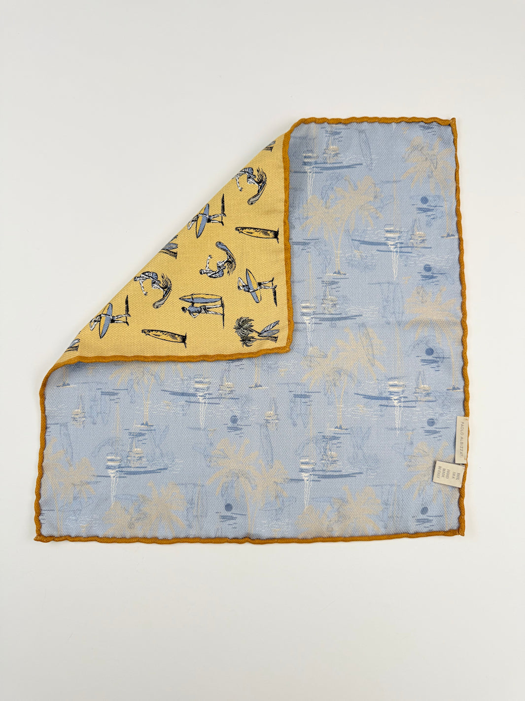 Reversible Silk Surf Motif Pocket Square - Yellow