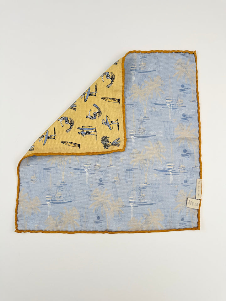 Reversible Silk Surf Motif Pocket Square - Yellow
