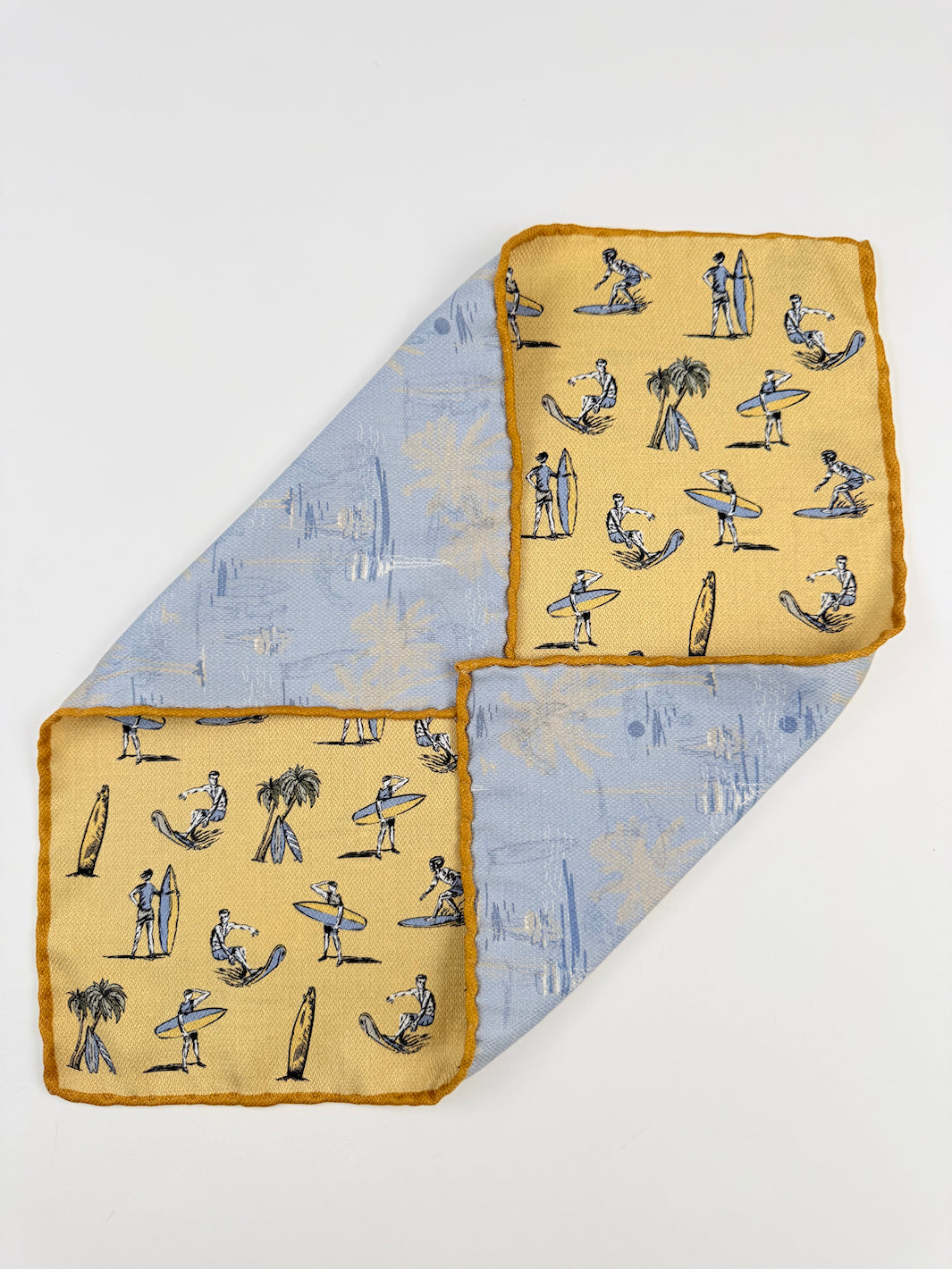 Reversible Silk Surf Motif Pocket Square - Yellow