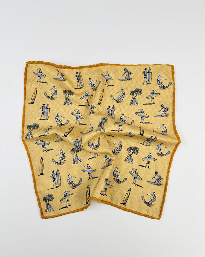 Reversible Silk Surf Motif Pocket Square - Yellow