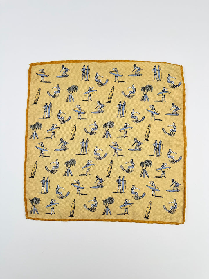 Reversible Silk Surf Motif Pocket Square - Yellow
