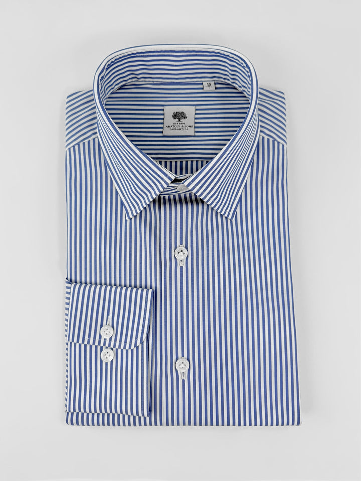 Bold Stripe Cotton Dress Shirt - Royal Blue