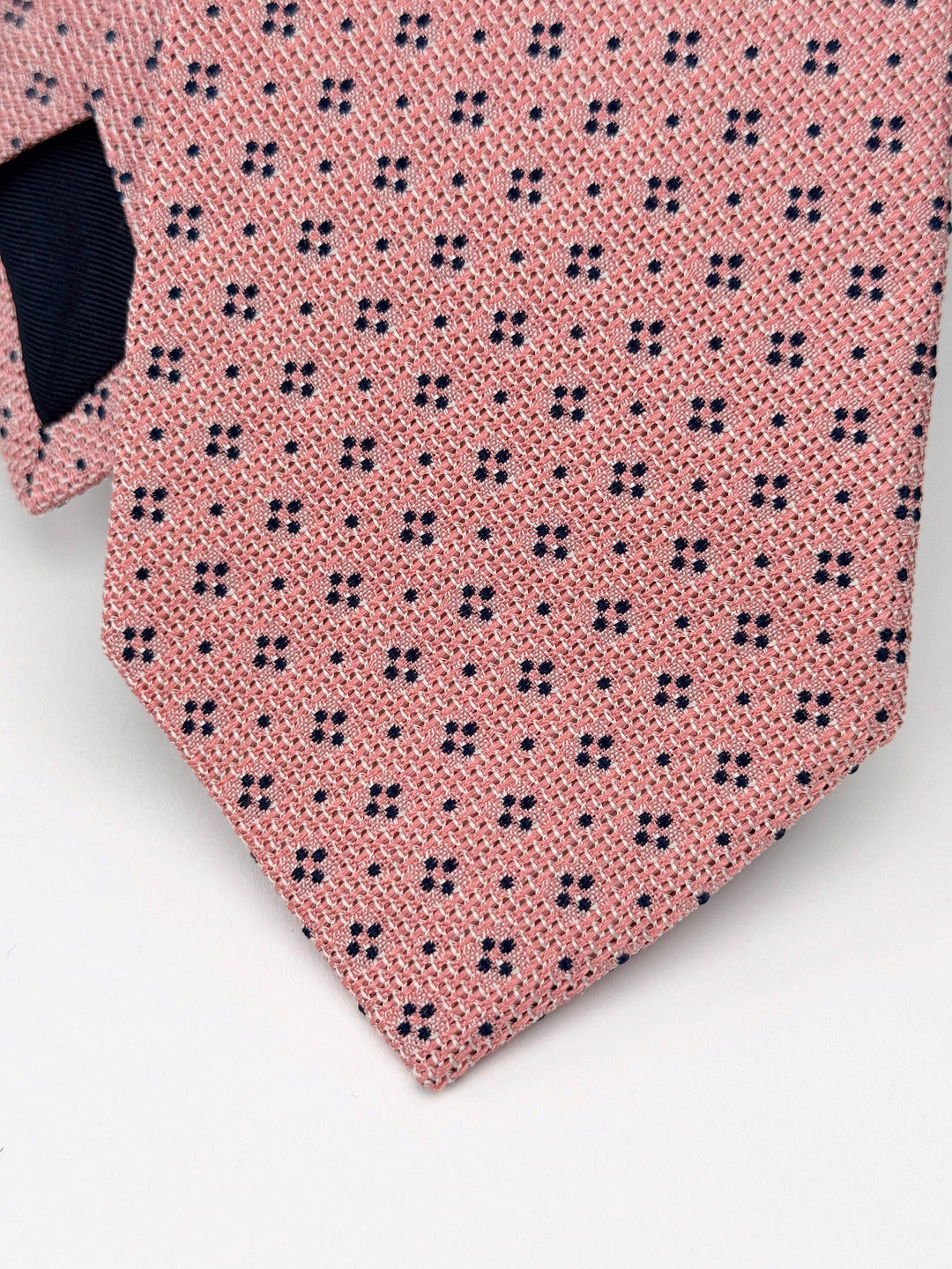 Silk Dotted Print Tie - Salmon Pink & Navy Blue