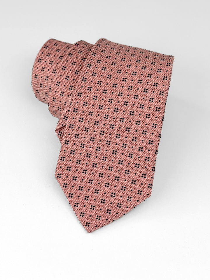 Silk Dotted Print Tie - Salmon Pink & Navy Blue