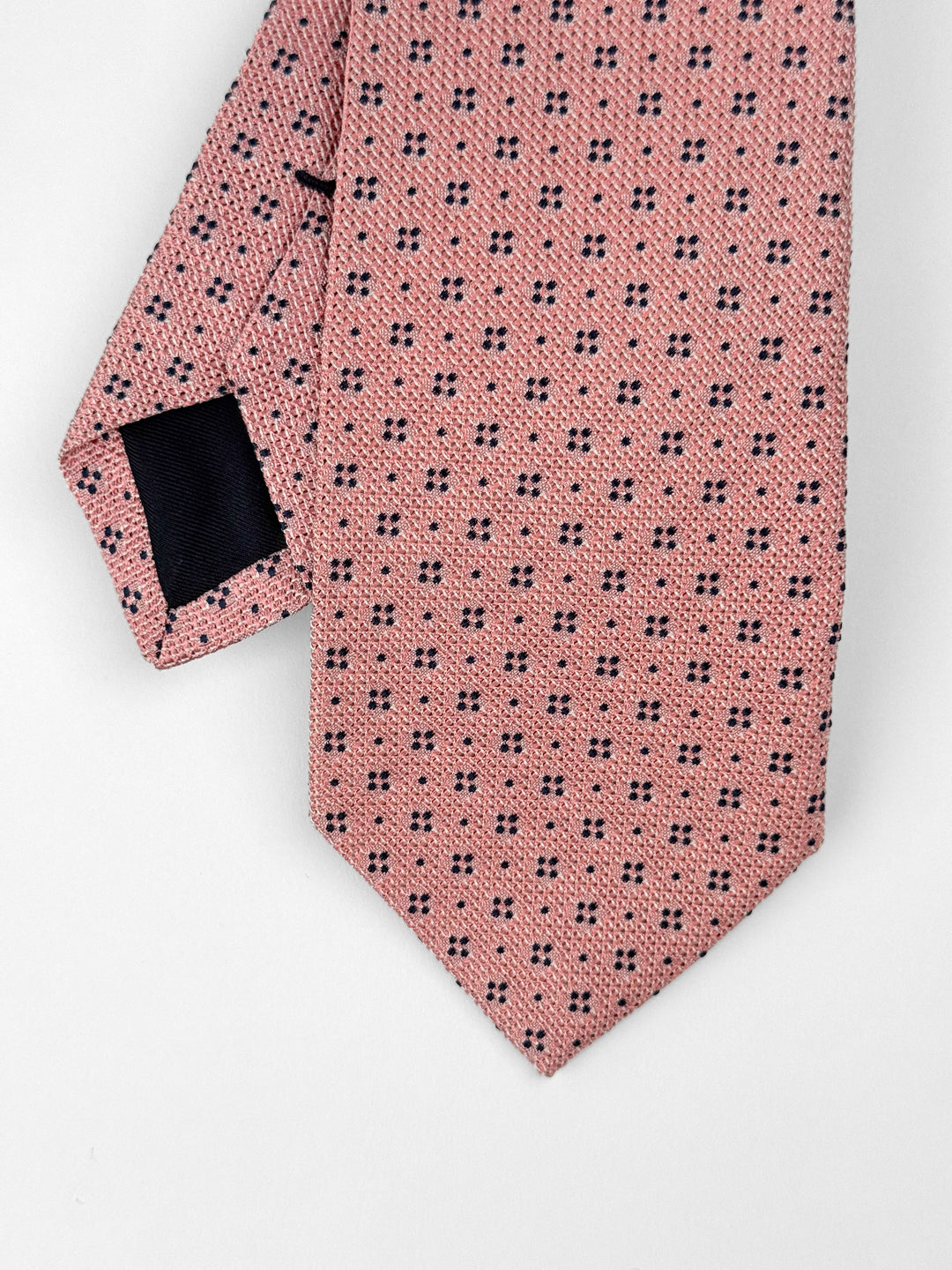 Silk Dotted Print Tie - Salmon Pink & Navy Blue