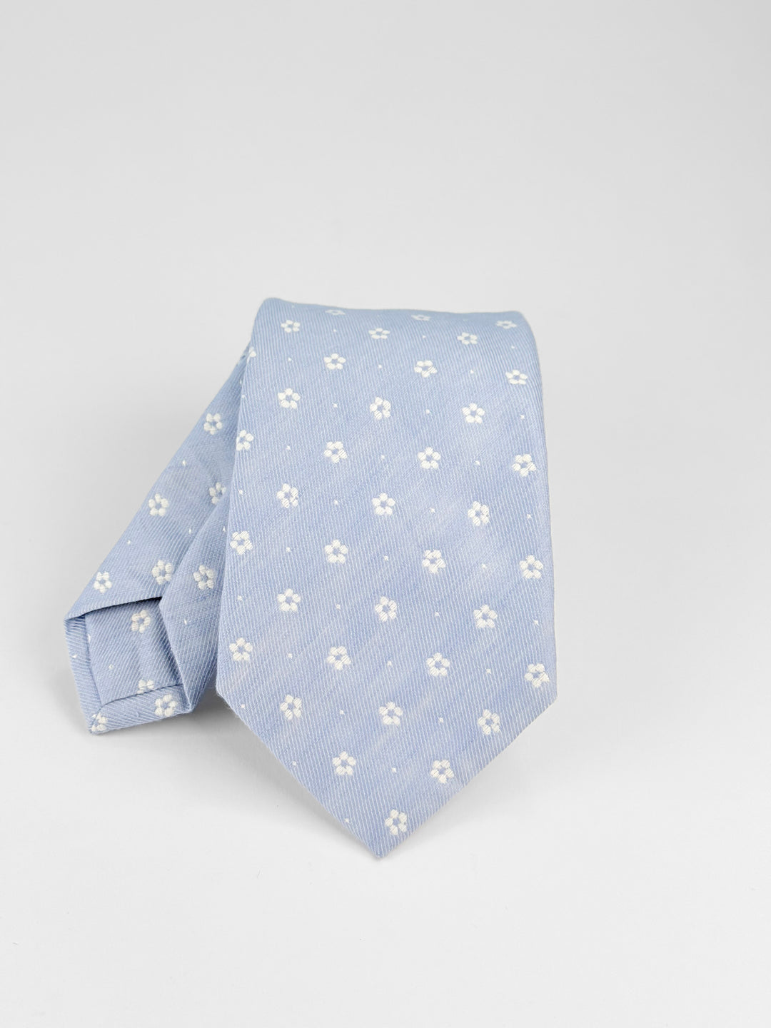 Silk Cotton Linen Floral Tie - Dusty Blue