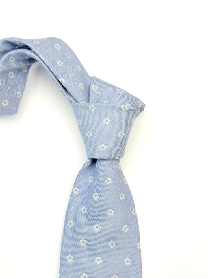 Silk Cotton Linen Floral Tie - Dusty Blue