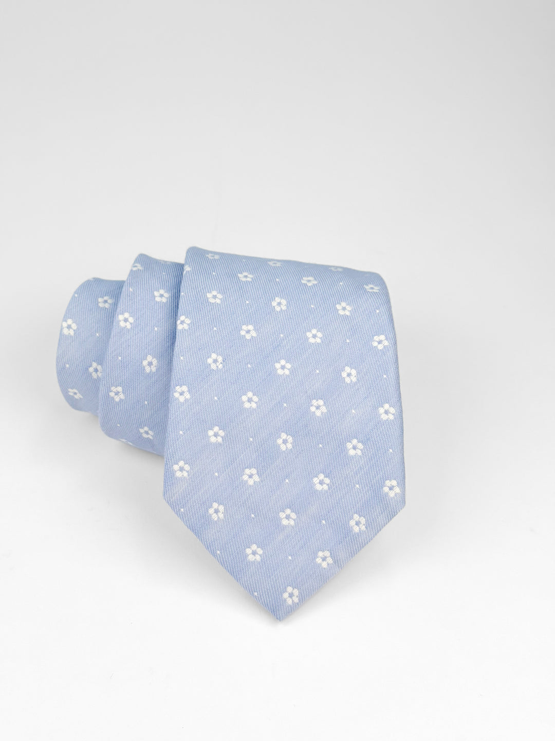 Silk Cotton Linen Floral Tie - Dusty Blue