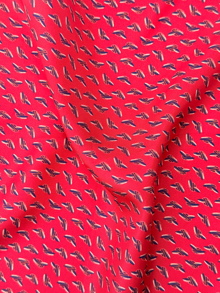 Silk Feathered Motif Pocket Square - Red