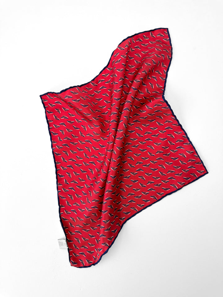 Silk Feathered Motif Pocket Square - Red