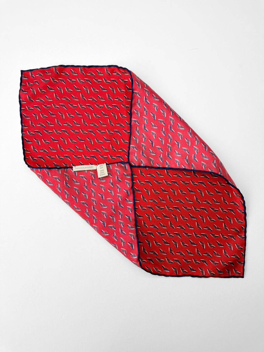 Silk Feathered Motif Pocket Square - Red