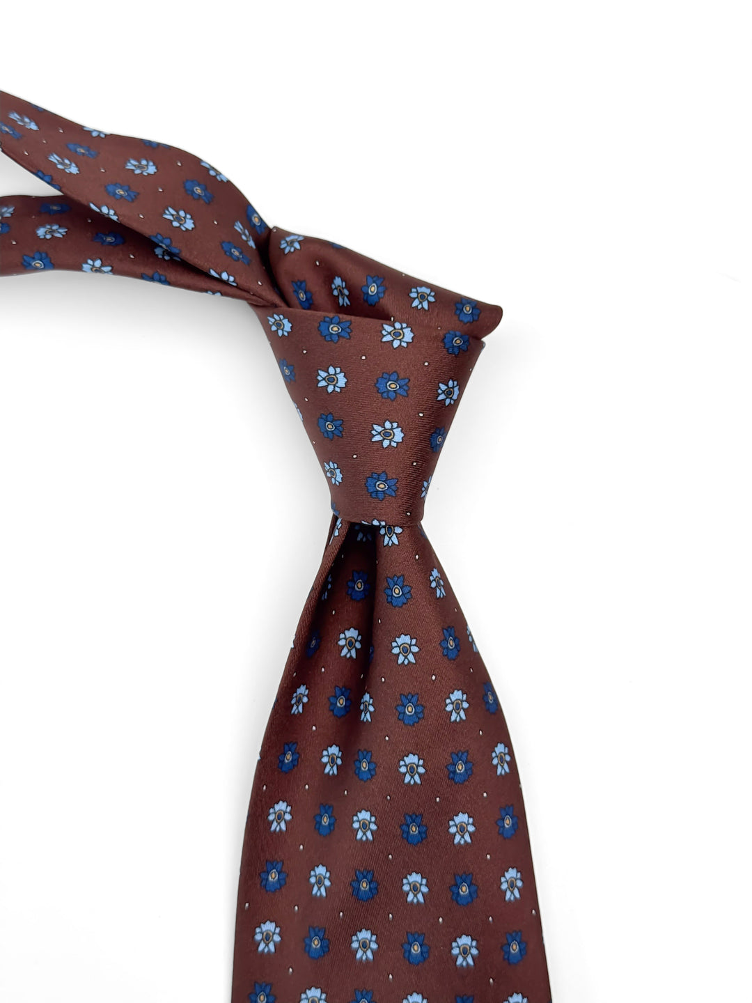 Silk Floral Print Tie - Chocolate Brown & Blue