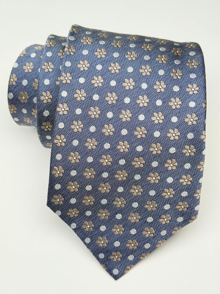 Silk Floral Print Tie - Steel Blue