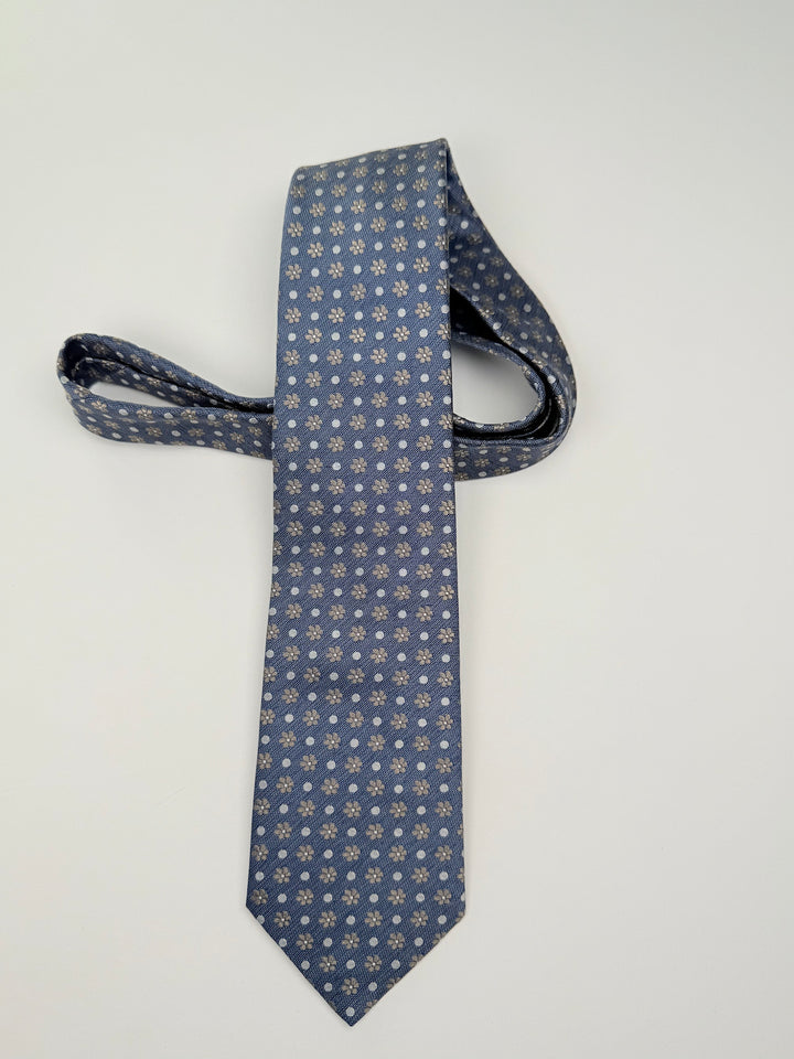 Silk Floral Print Tie - Steel Blue