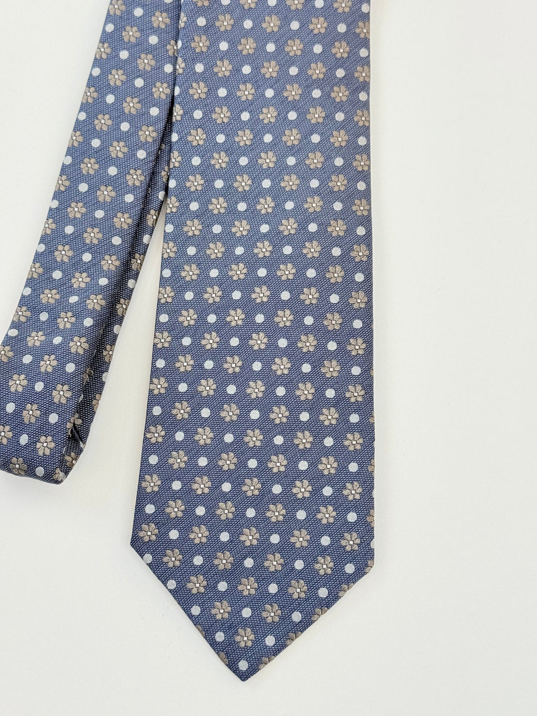 Silk Floral Print Tie - Steel Blue