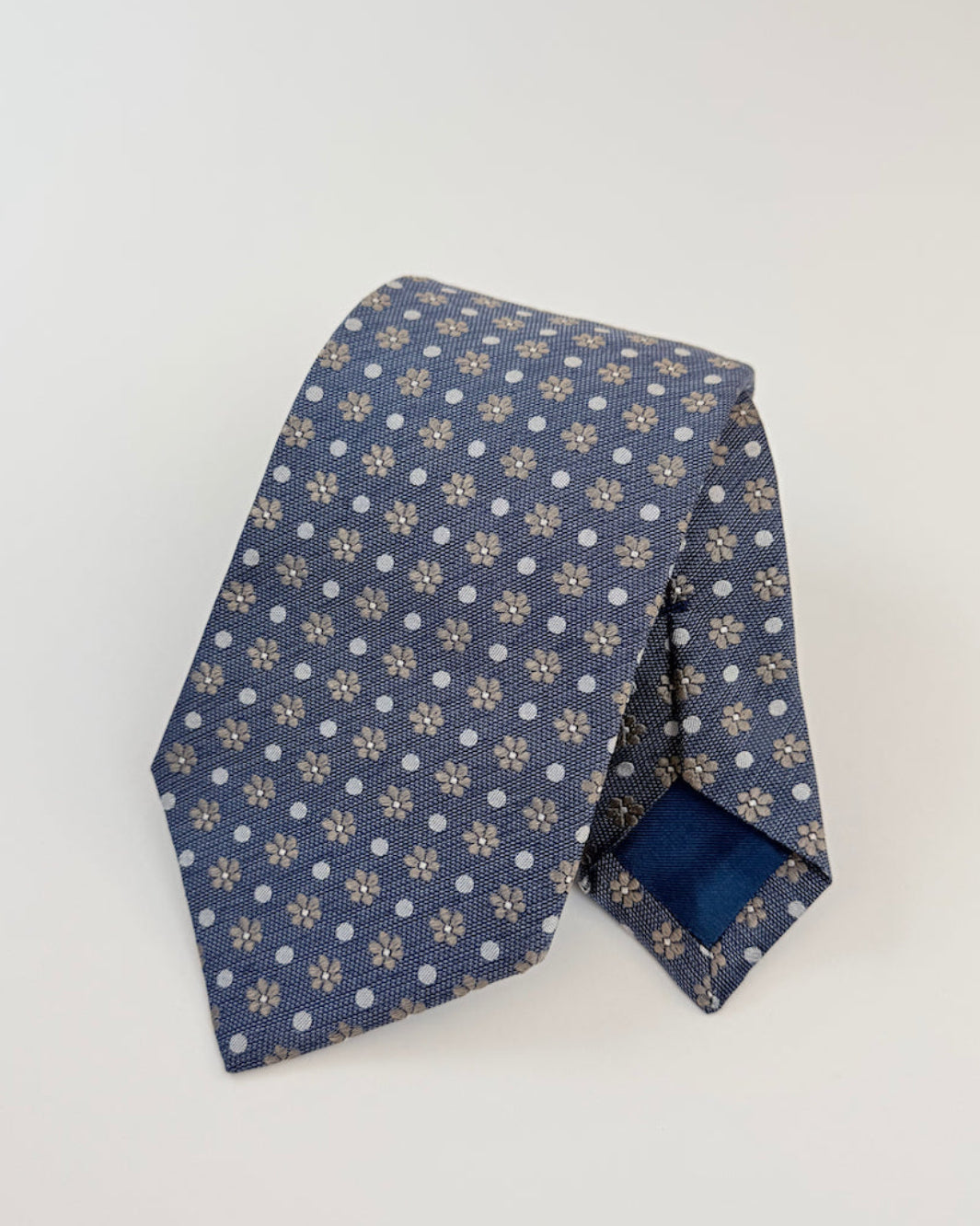 Silk Floral Print Tie - Steel Blue
