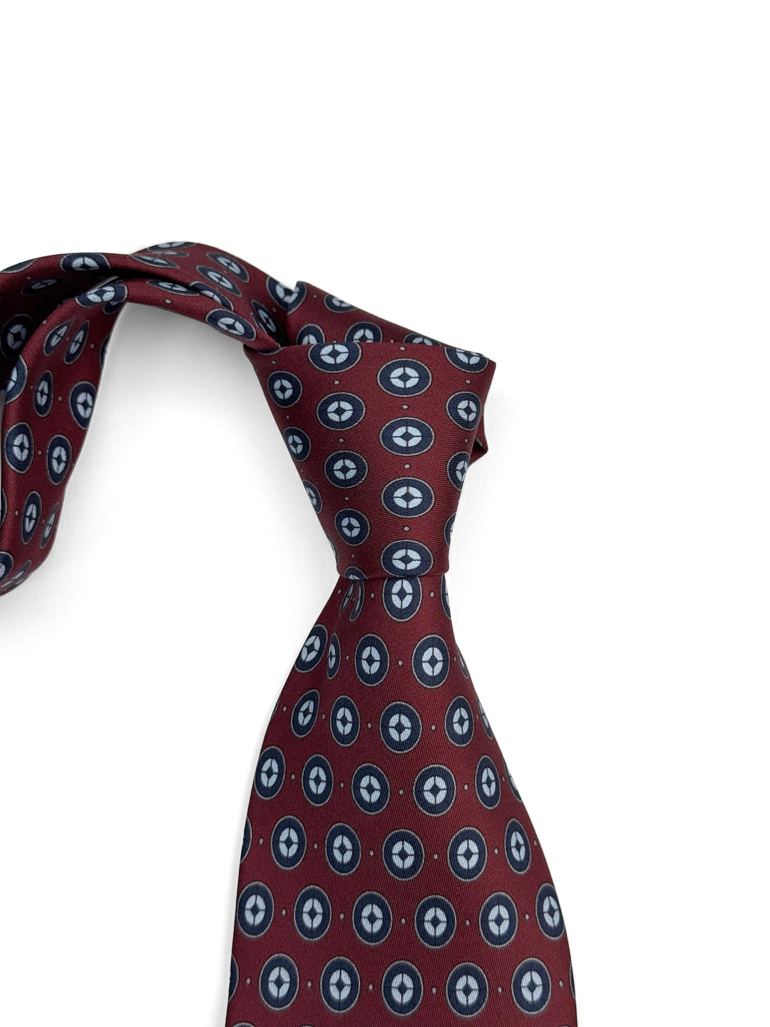 Silk Geometric Print Tie - Burgundy with Navy & Light Blue
