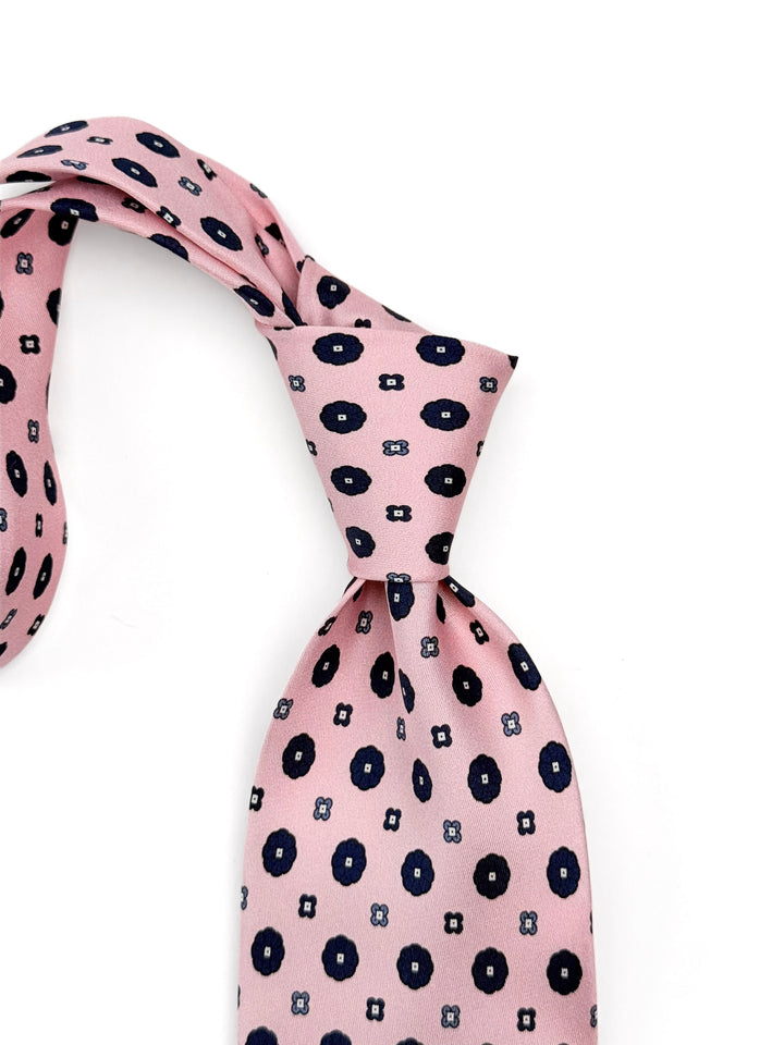 Silk Geometric Print Tie - Light Pink & Navy Blue