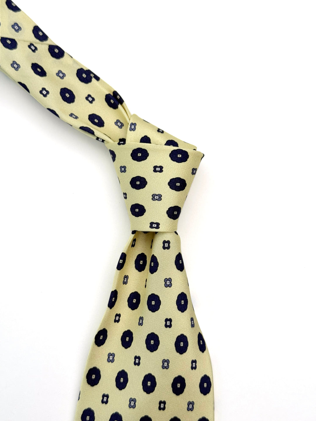 Silk Geometric Print Tie - Pale Yellow & Navy Blue