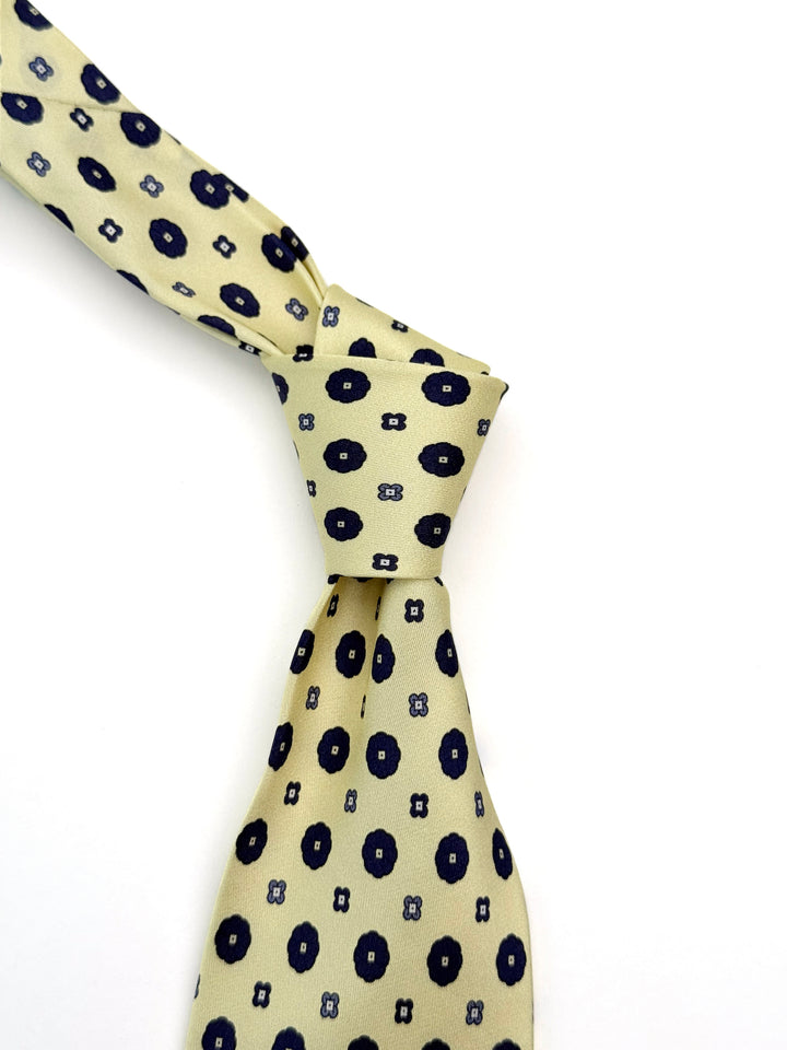 Silk Geometric Print Tie - Pale Yellow & Navy Blue