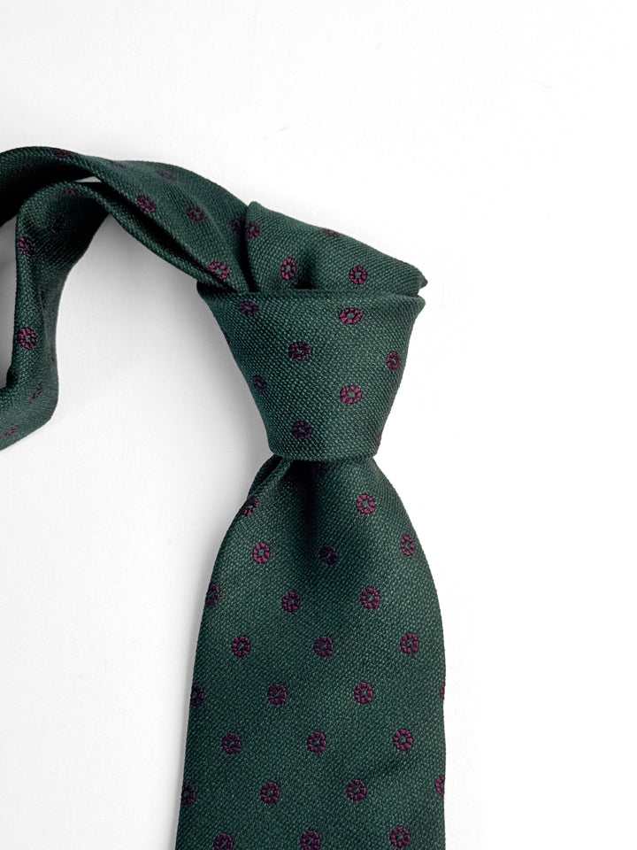 Silk Medallion Print Tie - Dark Green & Violet