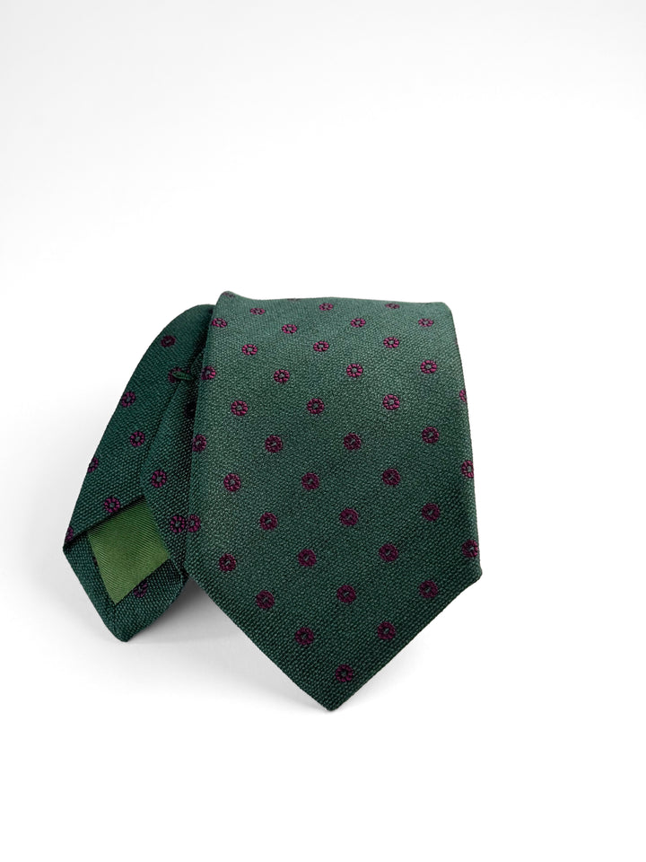 Silk Medallion Print Tie - Dark Green & Violet