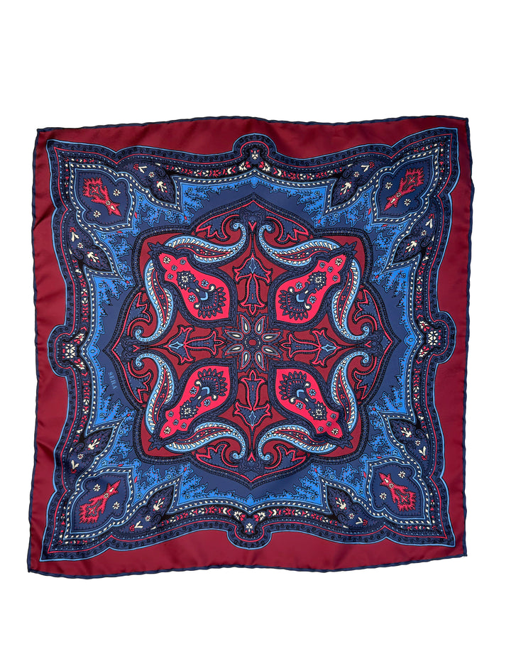 Silk Paisley Pocket Square - Wine Red & Navy Blue
