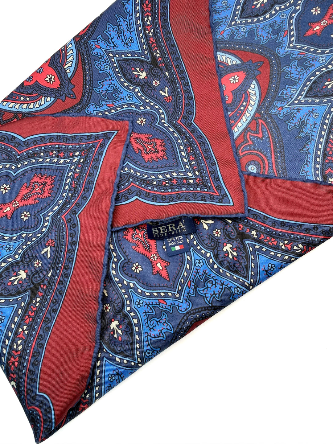 Silk Paisley Pocket Square - Wine Red & Navy Blue