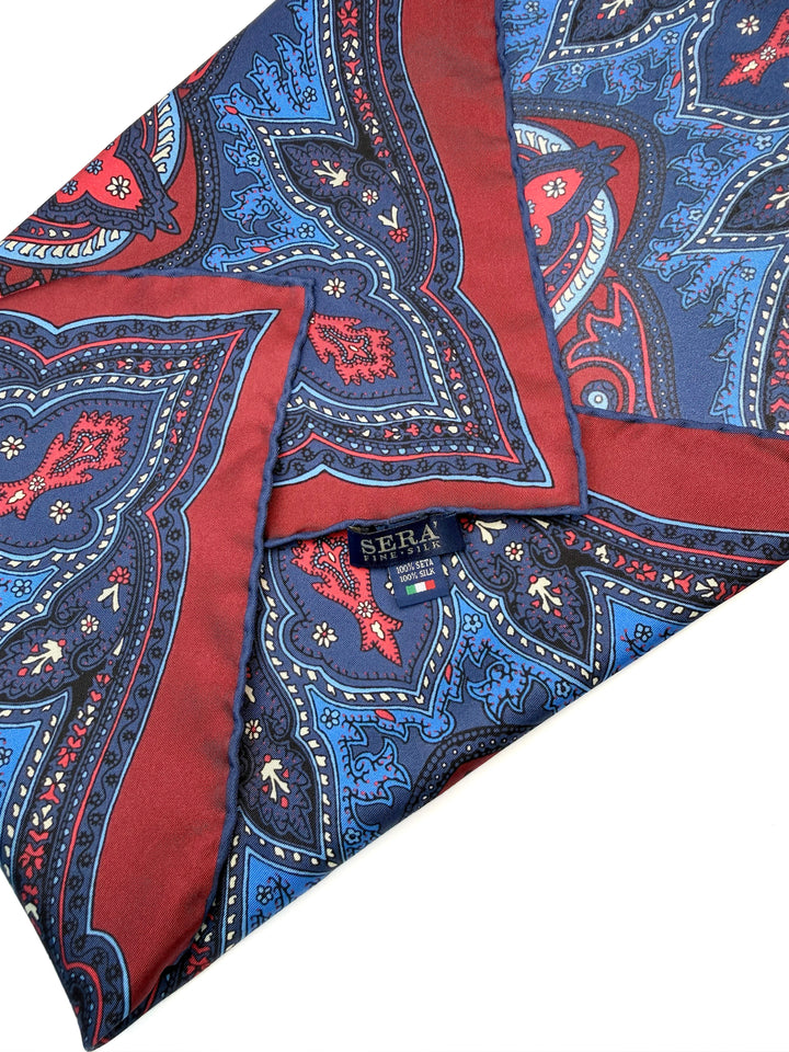 Silk Paisley Pocket Square - Wine Red & Navy Blue