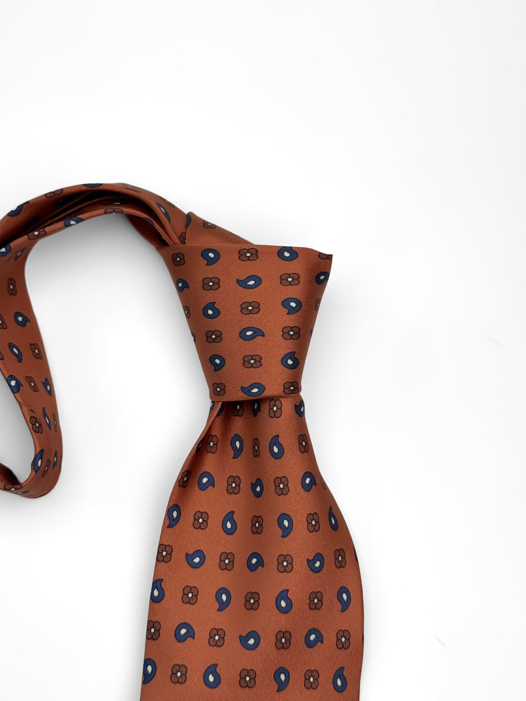 Silk Paisley Print Tie - Rust Orange & Navy Blue