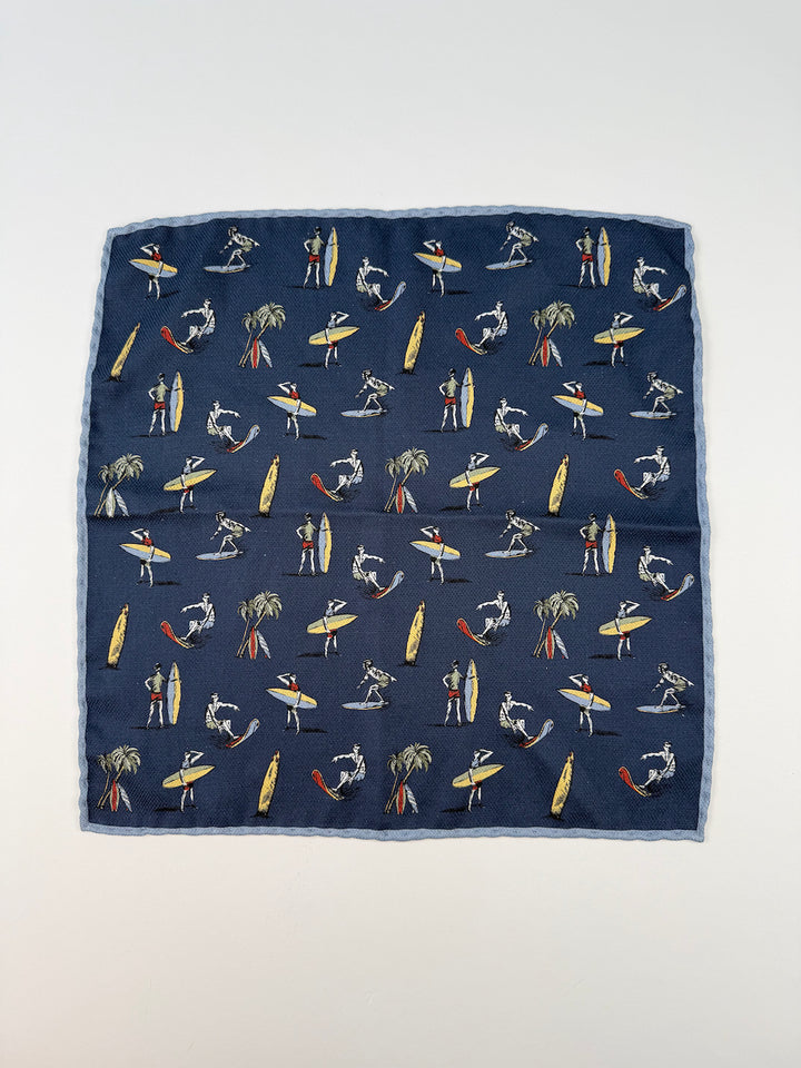 Silk Surf Motif Pocket Square - Dark Blue