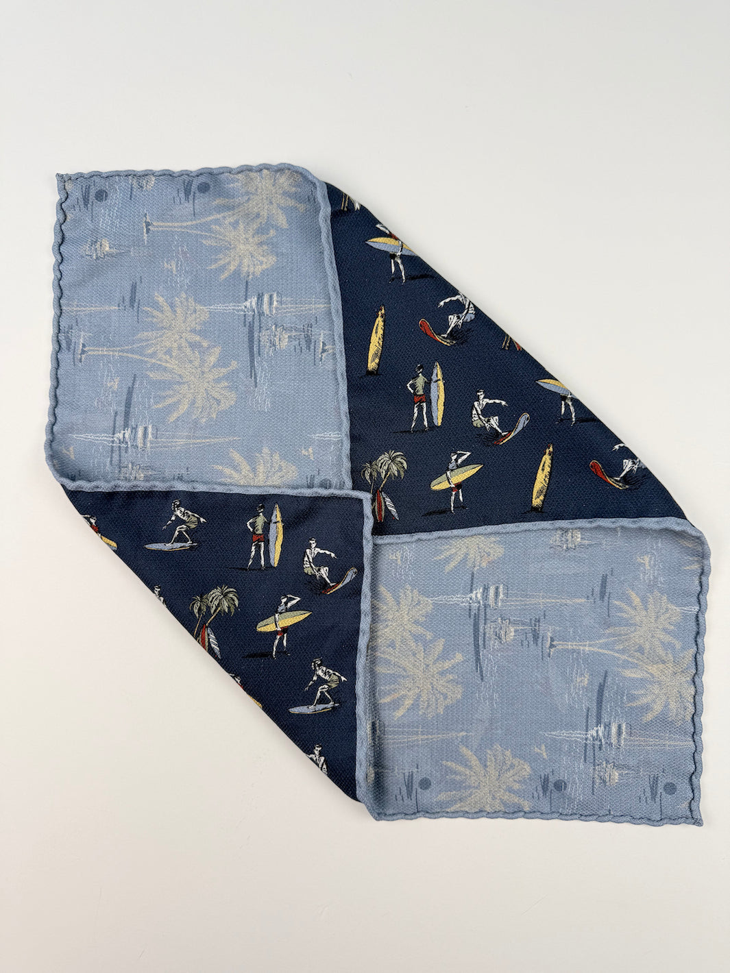 Silk Surf Motif Pocket Square - Dark Blue